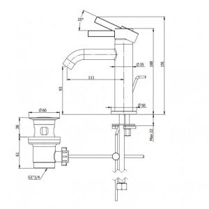 REMER METRICA SLAVINA ZA LAVABO 150 BRUSHED GOLD