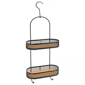 ŽIČANA OVALNA DUPLA POLICA BAMBUS-CRNA