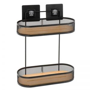 ŽIČANA OVALNA DUPLA SAMOSTOJEĆA POLICA BAMBUS-CRNA